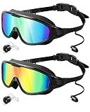 Rantizon Swim Goggles 2 Pack, Adjustable Wide View Anti Fog&UV Swimming Goggles for Audlt, No Leaking Swim Glasses for Men Women Youth, Aqua & Bright Orange