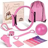 HGKZJSL Pilates Ring Essentials Kit for Women, Home Workout Equipment Set with 9.8” Ball, Resistance Bands, Magic Circle, Accessories, Pilates Set for Beginners, Toning, Fitness Gift Idea (Pink)