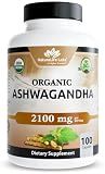 NaturaLife Labs Organic Ashwagandha 2100 mg per Serving – Full Spectrum Root Powder and Standardized Extract (Withanolides) – 100 Capsules – Vegan – Non-GMO, Gluten-Free