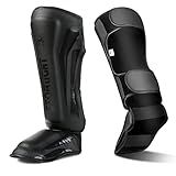 Valchiria MMA Martial Arts Shin Guards – Padded, Adjustable Muay Thai Leg Guards with Instep Protection for Kickboxing/MMA Training and Sparring – Durable, Professional MMA Equipment(Large, Black)