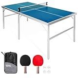 GoSports 6 ft x 3 ft Mid-Size Table Tennis Game Set - Indoor/Outdoor Portable Table Tennis Game with Net, 2 Table Tennis Paddles and 4 Balls