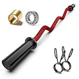 Olympic EZ Curl Barbell Bar 47",Mute Bearings - 2" Curl Bar for Weight Lifting, Hip Thrusts,Biceps,Squat-Home Gym Weight Bar-Chrome Curling Strength Training, 2Pcs Collars(800lbs Weight Capacity) (Red)