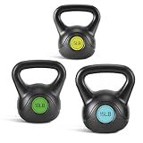 OLIXIS Hard Kettlebell Set, Exercise Equipment with Multiple Choice, HDPE Coated Concrete Kettlebells, Wide Handle & Bottom, All-Weights Workout Equipment for Home Gym Outdoor, 5 lb, 10 lb & 15 lb