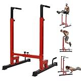 Yes4All Dip Stand 500 LBS Capacity, 80 Levels Adjustable Dip Bars, Dip Station Machine for Home Gym - Red & Black