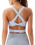 JOYSPELS Sports Bras for Women Extra Comfort Criss-Cross Back Padded Workout Tops for Women Medium Support Light Blue