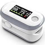 Alecaremed Pulse Oximeter, 4 Color OLED Display Oxygen Monitor Fingertip with 20 × Memory, Blood Oxygen Saturation Monitor (SpO2), Alarm & Brightness Adjustable, Batteries & Lanyard (White)