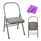 INNOLIFE Foldable Backless Yoga Chair with Resistance Band for Abs & Core, Flexibility and Strength Training and Back Pain Relieving (Grey)