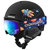 Odoland Kids Ski Helmet, Snow Helmet with Ski Goggles for Boys and Girls, Safety Youth Snowboard Sports Helmets and Goggles Set for Children Ages 6-14, Black Rocket, XS