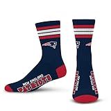 For Bare Feet NFL 4 Stripe Deuce Crew Sock, New England Patriots, Large