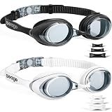 Seago Swimming Goggles 2 Pack Anti Fog Goggles Swimming UV Protection Fit for Adult Men Women Youth Junior, No Leaking Soft Silicone Seal Flat Lens Clear Vision, 3 Sizes of Nose Bridge
