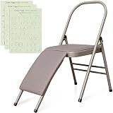 Foldable Yoga Auxiliary Chair with 3 Training Guide Posters for Versatile Exercises, Yoga Assist Handstand Chair with Detachable Lumbar Back Support for Stretching, Balance Training. (Grey)