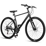 AVASTA 700C Road Adult Step-Over Hybrid Bike Bicycle for Men Woman Male Female, Lightweight Aluminum Frame with 21-Speed Gearing for City Commuting, Dual Disc Brakes, 19 inch Frame, Chameleon Grey