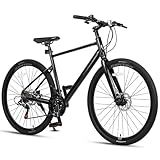 AVASTA 700C Road Adult Step-Over Hybrid Bike Bicycle for Men Woman Male Female,Lightweight Aluminum Alloy Frame with 21-Speed Gearing for City Commuting,Dual Disc Brakes,17 inch Frame,Chameleon Grey