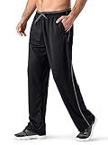 MAGNIVIT Men's Mesh Warm-Up Sweatpants Open Bottom Athletic Lightweight Track Pants Black/Grey