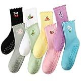 scenicamp 8 Pairs Cute Pilates Socks with Grips for Women Cotton Ruffle Non Slip Yoga Grippy Socks for Pilates Yoga Barre Workout Home Hospital