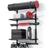 Home Gym Storage Shelf Only, Adjustable Gym Equipment Organizer Wall Mounted with 2 Boards, Yoga Mat Holder, Storage Rack Compatible with Peloton Shoes & Mat, Shelf for Home Training Accessories