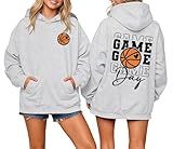 Migxsaf Basketball Hoodie Mom Game Day Sweatshirts for Women Mama Funny Sweatshirt Gifts Graphic Hoodies Vintage Pullover(Heather White,L)