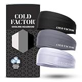 COLD FACTOR Cooling Headband for Women and Men – UPF 50+ Advanced Evaporative Comfort, Instant Cooling Sweatband for Outdoor Sports, Fitness, Yoga, Hiking, Running, and Workout – 3 Pack (Neutral Pack)