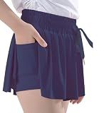 zqajuxg Girls Flowy Shorts with Spandex Liner,2 in 1 Butterfly Shorts Teen Girls with Pockets for Sports，Running，Athletic/Dark Blue/8-10 Years