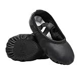 STELLE Ballet Shoes for Girls Toddler Soft Leather Split Sole(BK, 7MT)