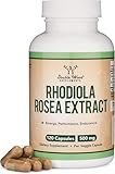 Rhodiola Rosea Supplement 500mg, 120 Vegan Capsules (Third Party Test, Gluten Free, 3% Salidrosides, 1% Rosavins Extract) for Performance, Calming, Motivation by Double Wood