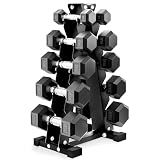 BalanceFrom Rubber Coated Hex Dumbbell Set with A-Frame Rack, 150LBS Set