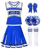 ZGXYZXMY Cheerleader Costume for Girls Cheerleading Outfit Kids Halloween Party Birthday Gift (Blue, 7-8 Years)