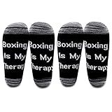 LEVLO Boxer Fans Gift Boxing is My Therapy Cotton Socks Inspiration Gifts for Boxing Lovers Coach (2 Pairs/Set- Mid Calf - 1)