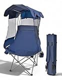 East Oak Oversized Camping Chair with Canopy | 400 LBS Heavy Duty Folding Beach Chair with Canopy Shade, Roomy Seat, Maximum Sun Protection, Ample Storage for Sports Events, Fishing