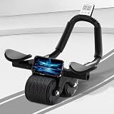Elbow Support Ab Roller Wheel with Knee Mat&Timer (Black)