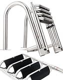 Mojiate 4-Step Heavy-Duty Stainless Steel Pontoon Boat Ladder with Extra Wide Steps & Handrails | Telescoping Folding Rear Entry Ladder, 600lbs Capacity, Marine-Grade 316 Stainless Steel