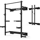 JELENS SF01 Folding Squat Rack, Wall Mounted Power Rack for Home Gym, Space Saving Multi-Functional Power Cage with More Attachments (Black, Sf01 Squat Rack)
