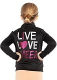 STRETCH IS COMFORT Girl's Warm Up Live Love Cheer Black Jacket Medium