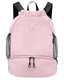RHDZO Drawstring Backpack Gym Backpack with Shoe Compartment for Men Women String Sports Bag with Wet Pocket Cinch Swim Beach Bag, Large Pink
