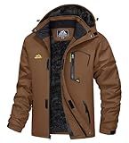 MAGCOMSEN Men's Rain Coat - Warm Snow & Ski Jacket, Waterproof Windbreaker Parka Brown