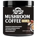 Suiyilary Mushroom Coffee, 10 Mushroom Extract Powder Blend Lion's Mane, Reishi, Chaga, Cordyceps, Turkey Tail, Brain Supplements with Instant Coffee for Energy, Focus, Memory and Immunity 150g