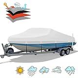 HAHASOLE Heavy Duty 1200D PU Waterproof Boat Cover, 17'- 19' Trailerable Marine Grade Polyester Canvas, Fits 17-19ft V-Hull, Tri-Hull, Fishing Boat, Runabout, Pro-Style Bass Boat with Tightening Strap