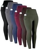 LZYVOO Leggings with Pockets for Women, 6 Packs Soft High Waisted Tummy Control Workout Yoga Pants(BlackGrayNavyWineGreenBrown-3XL)