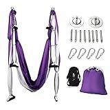 ZELUS Aerial Yoga Swing Sling Strong Yoga Hammock Kit Set Trapeze Inversion Equipment Include 2 Extensions Straps and Ceiling Mounting Kit(Purple)