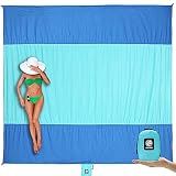 WEKAPO Beach Blanket Sandproof, Extra Large Beach Mat, Big & Compact Sand Free Mat Quick Drying, Lightweight & Durable with 6 Stakes & 4 Corner Pockets (Blue, 7x7 FT (1～3 Person))