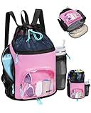 WANDF Swim Bag with Wet Pockets, Sandproof Beach Backpack with 40oz Tumbler Side Pockets, Mesh Drawstring Backpack Swim Bag for Swimming, Pool, Gym and Workout Gear (Pink)