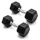CAP Barbell 20 LB Rubber Coated Hex Dumbbell Hand Weight - Pair | Chrome Handle
