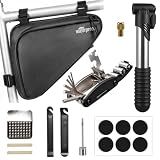 NDakter Bike Frame Bag with Repair Kit, Bicycle Tire Repair Tool Kit Set with Pump & 16-in-1 Multitool, Emergency Bike Pack Accessories for Road MTB BMX