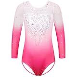 TFJH E Gymnastics Leotards for Girls Practice Outfits 3/4 Sleeve Ballet Dancewear Gradient 398 White Pink 6A