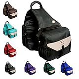 Majestic Ally Saddle Bag for Horses - Nylon Insulated Leakproof Cooler Reflective Padded with Pockets and Water Bottle Carrier Durable Saddle Bag (Black)