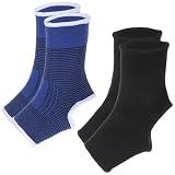 Psiriol 2 Pairs Muay Thai Ankle Support Compression Ankle Sleeve Boxing Foot Braces for Men Women Kickboxing Martial Arts Gym Running Sports, Breathable Foot Wraps Support, Black Blue