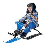 220.5LBS Load Snow Racer Sled, Kart Ski Sled Slider Board w/Foot Brakes, 31.1In Baseboard Steel Frame Skiing Kids Ride Outdoor Winter Toboggan w/Anti-Slip Pedal (Blue)