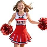 Gortykor Cheerleader Costume for Girls Cheerleading Outfit for Halloween Cheerleader Gifts 3-10 Years (Red, 9-10 Years)