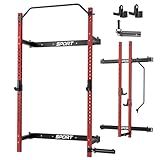 Garvee Folding Squat Rack for Home Gym, 2.36 in x 2.36 in Wall Mounted Foldable Squat Rack with Pull Up Bar, J Hooks and Landmine Attachments, 1000 LBS Capacity Space Saving Weight Power Cage