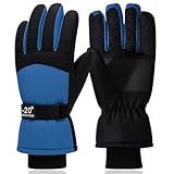 XiuGlimpse Blue Kids Ski Gloves,Valentines Day Gifts for Son Snow Gloves Waterproof & Breathable Snowboard Mittens for Boys & Girls 7-12Y, Cold Weather Windproof Glove for Outdoor Sports & Activities